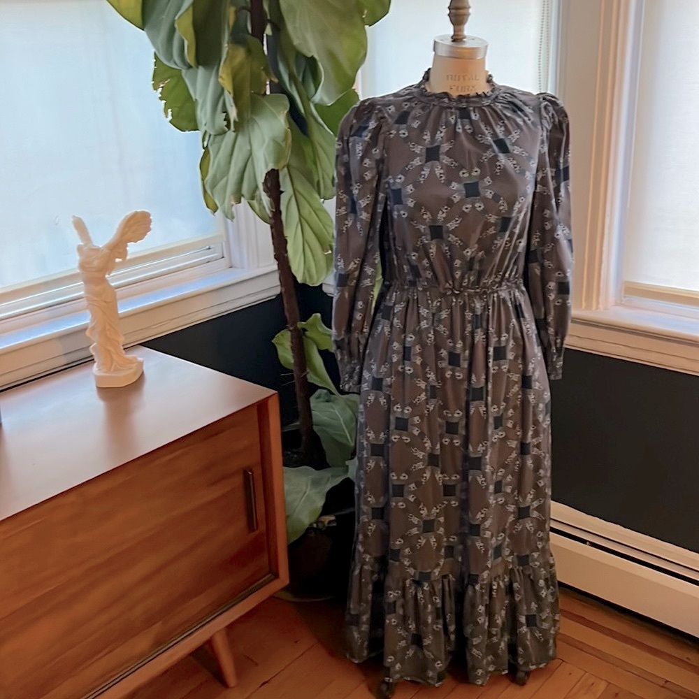 Universal Threads Blue Quit Pattern Puff Sleeve C… - image 1